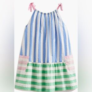 Mini Boden Blue and Green color block Striped Dress.